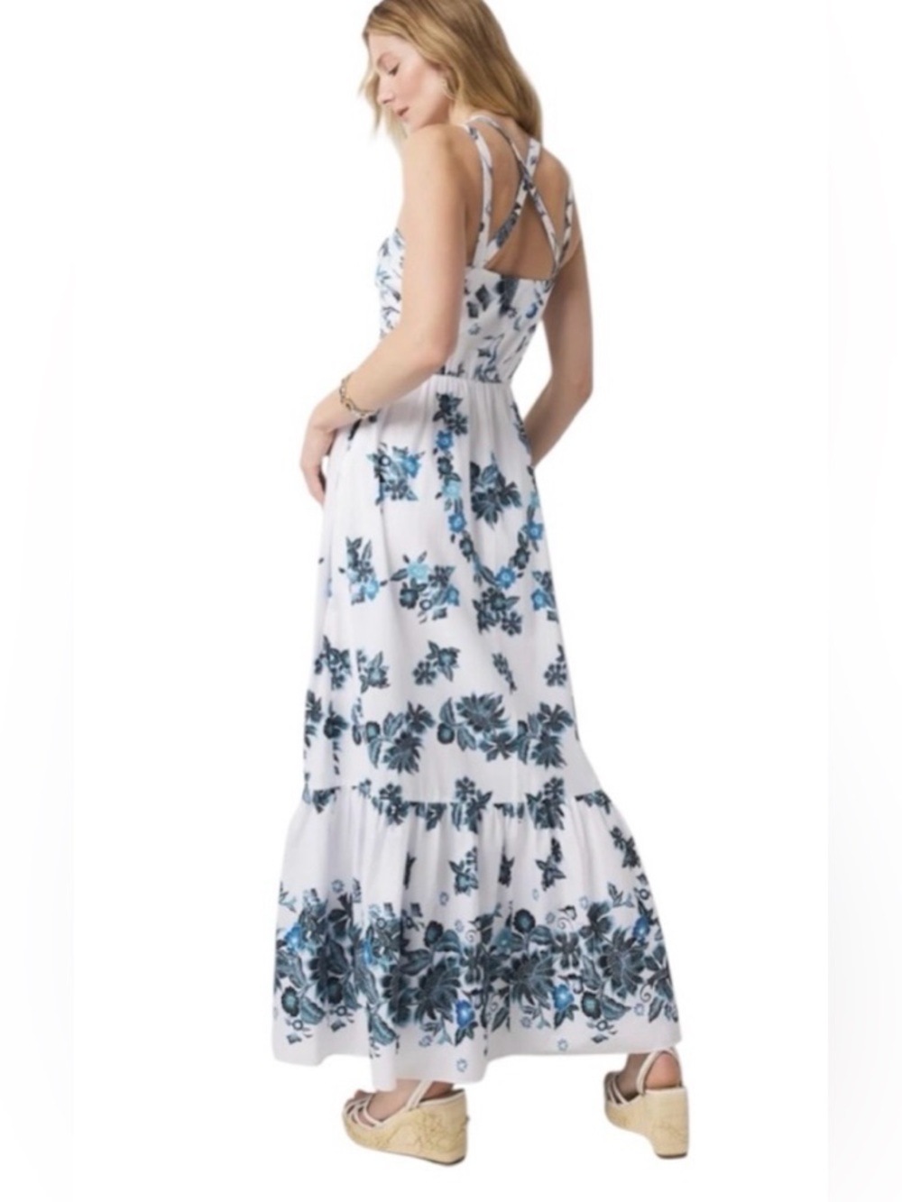 White House Black Market 🆕 White & Blue Floral Maxi Dress size 4 - Picture 2 of 13